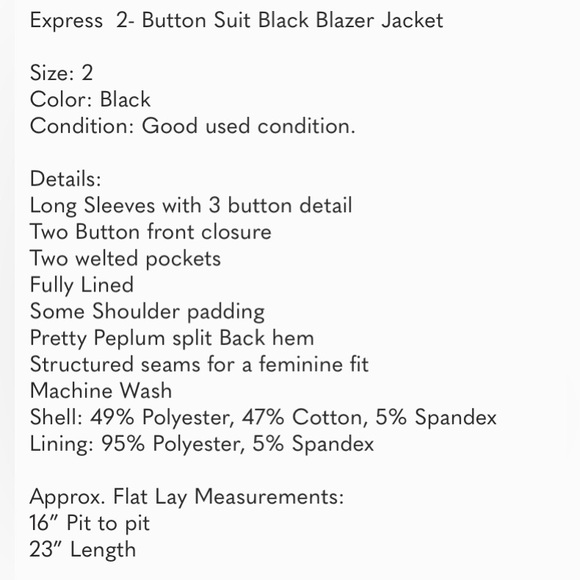 Express Two Button Suit Blazer Black Jacket Size 2 - Picture 13 of 13